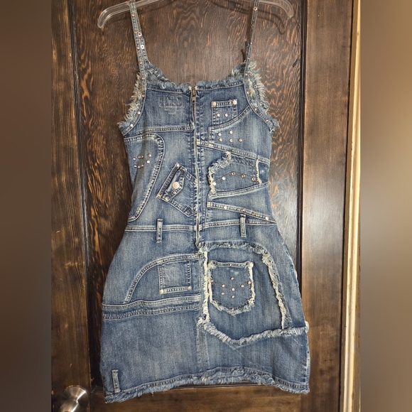 *RARE* Platinum Plush Edgy Blue Denim Patchwork Dress Sz M - Picture 8 of 16